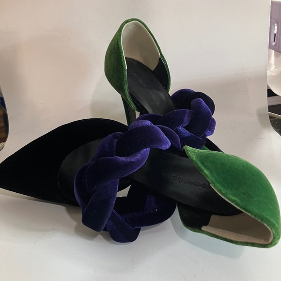 Marco de Vincenzo velvet green black purple heel braided strap hi heel size 38 - Picture 5 of 7